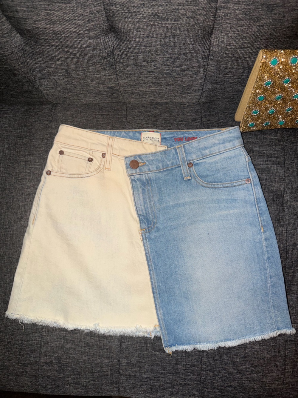 Alice Olivia Two-Tone Denim Mini Skirt